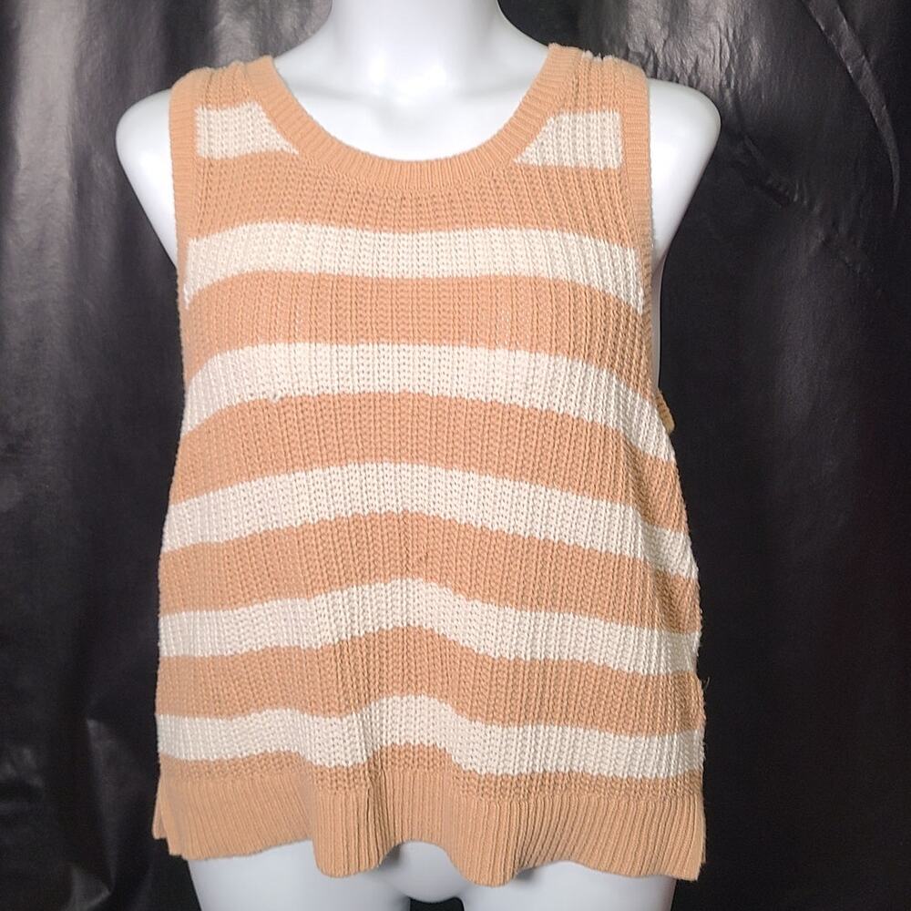 Sonoma Tan white vertical stripe knit tank top, size petite XL